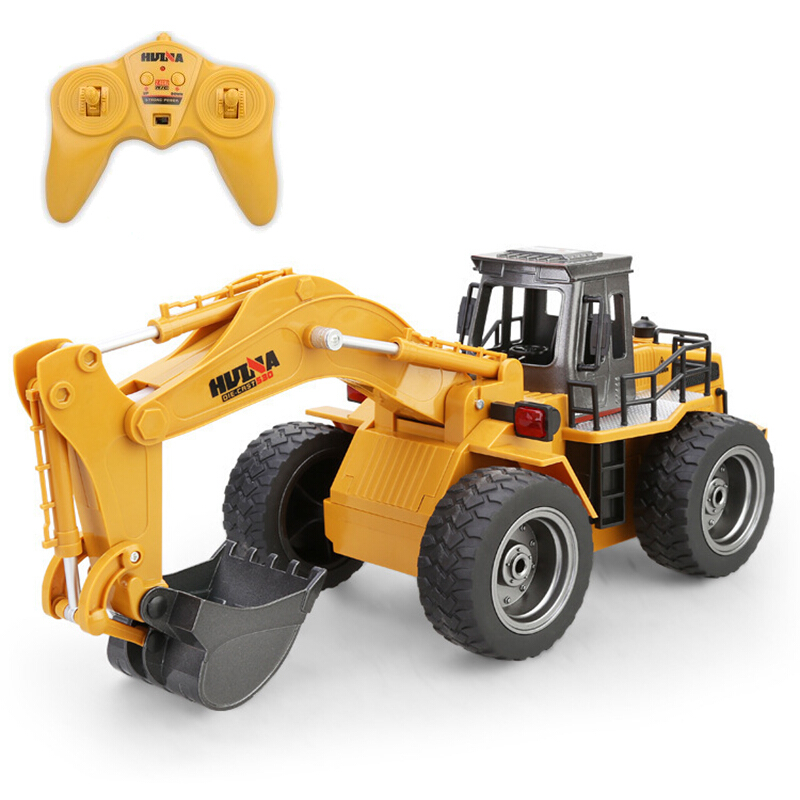 汇纳玩具 6通道遥控挖土机玩具 合金版工程车模型