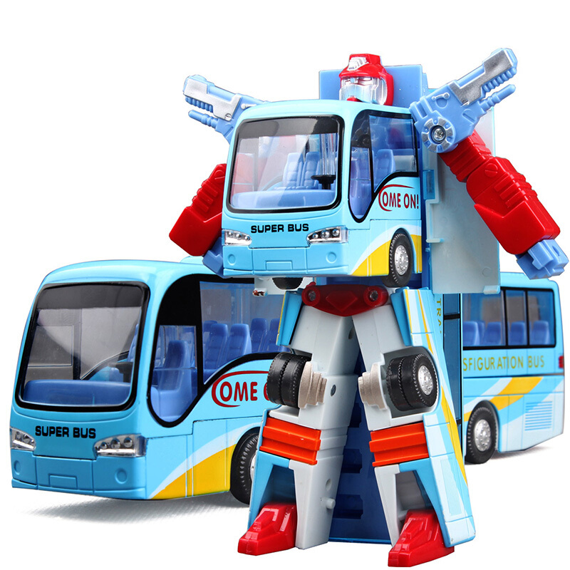 合金汽车模型可变形公交车巴士公共汽车变形金刚机器人儿童玩具车 变形巴士