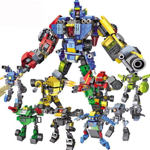 积高 军事积木玩具 八合一机器人早教益智拼装拼插积木儿童玩具
