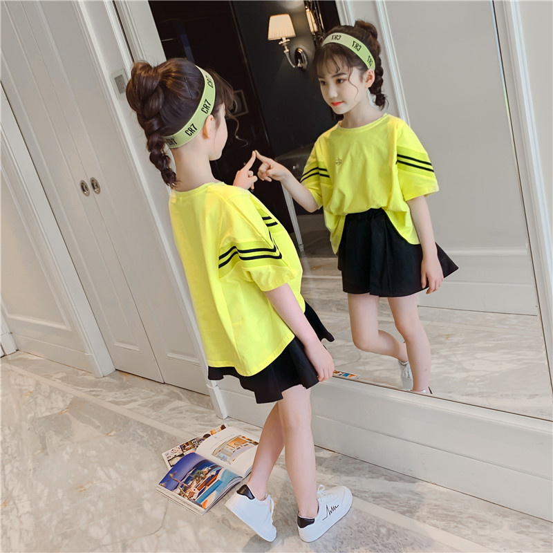 女童夏装套装2019新款韩版时尚儿童中大童运动休闲短袖两件套洋气