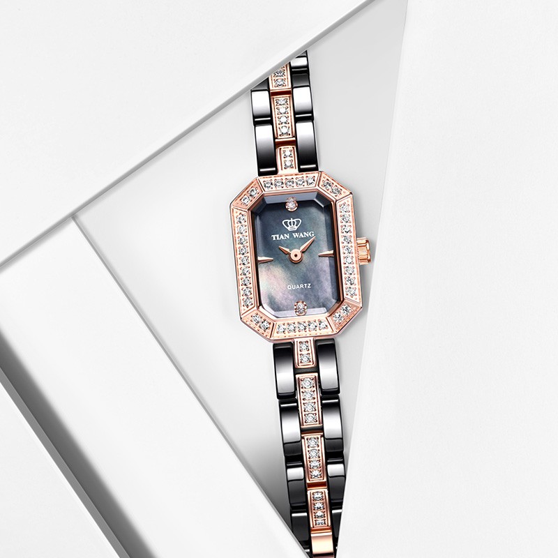 天王表（TIAN WANG）手表 2019年新品女表 陶瓷表带方形女士手表防水石英表