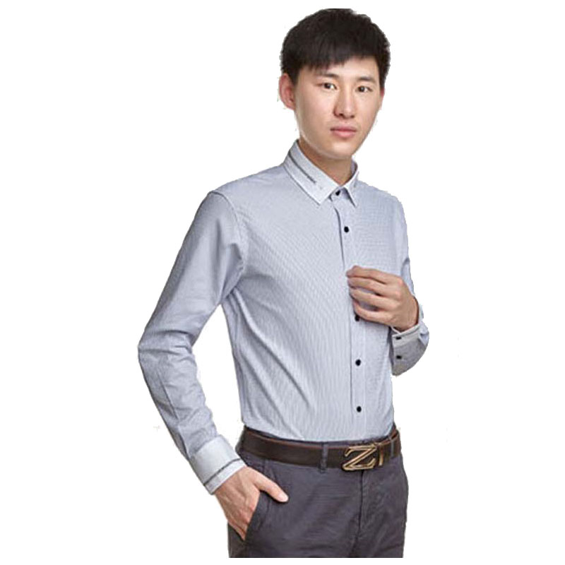 博森男士商务时尚韩版修身时尚条纹刺绣贵族职业装长衬袖衣BS1053