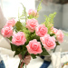 玫瑰仿真花束绢花客厅餐桌装饰花艺插花假花玫瑰配叶花艺