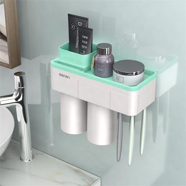 创意漱口杯套装牙刷架磁吸刷牙杯架置物牙具盒情侣牙刷杯挤牙膏器