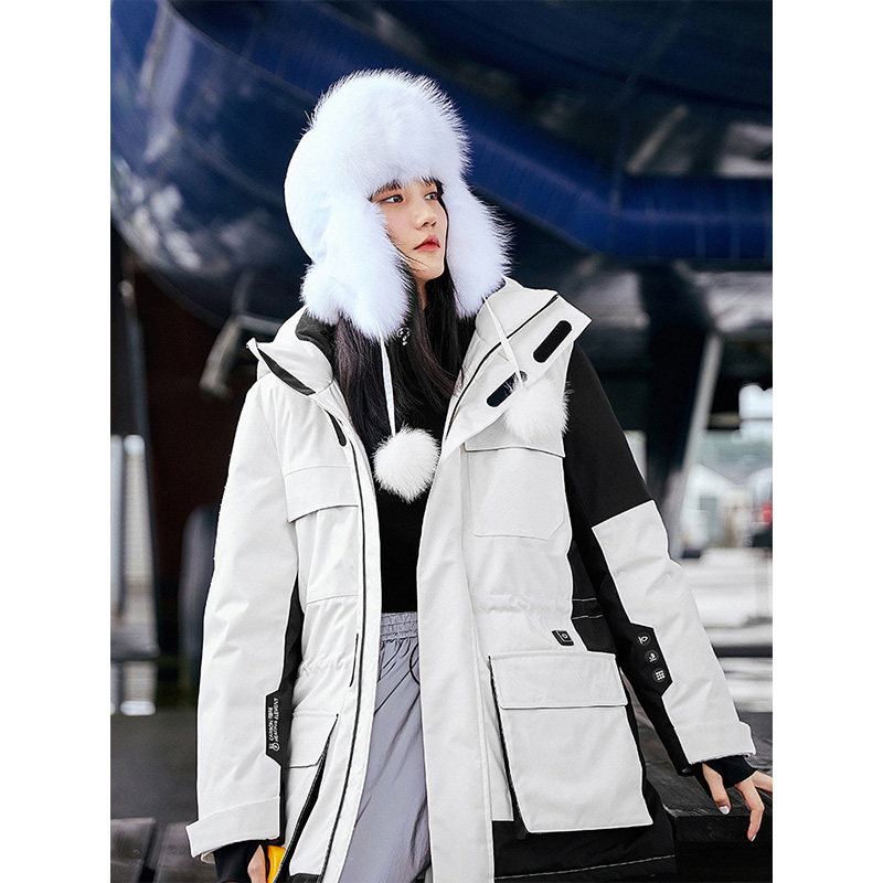 太平鸟白色中长款工装羽绒服女2019冬新款反季韩版宽松加厚外套