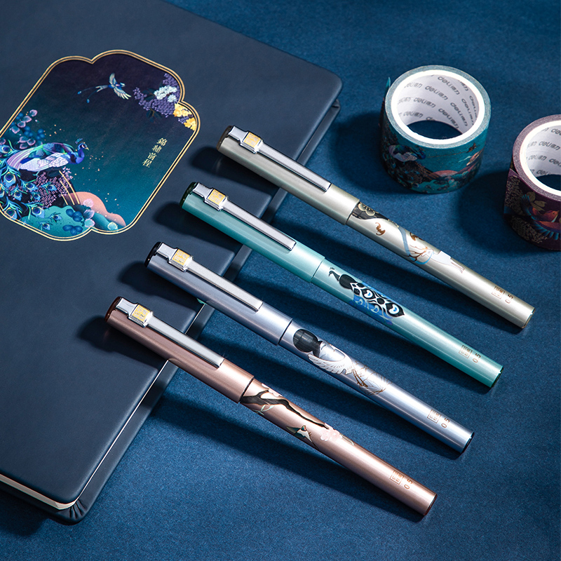 得力S852颐和园系列前程似锦直液笔0.5mm全针管小清新水笔学生用黑色中性笔