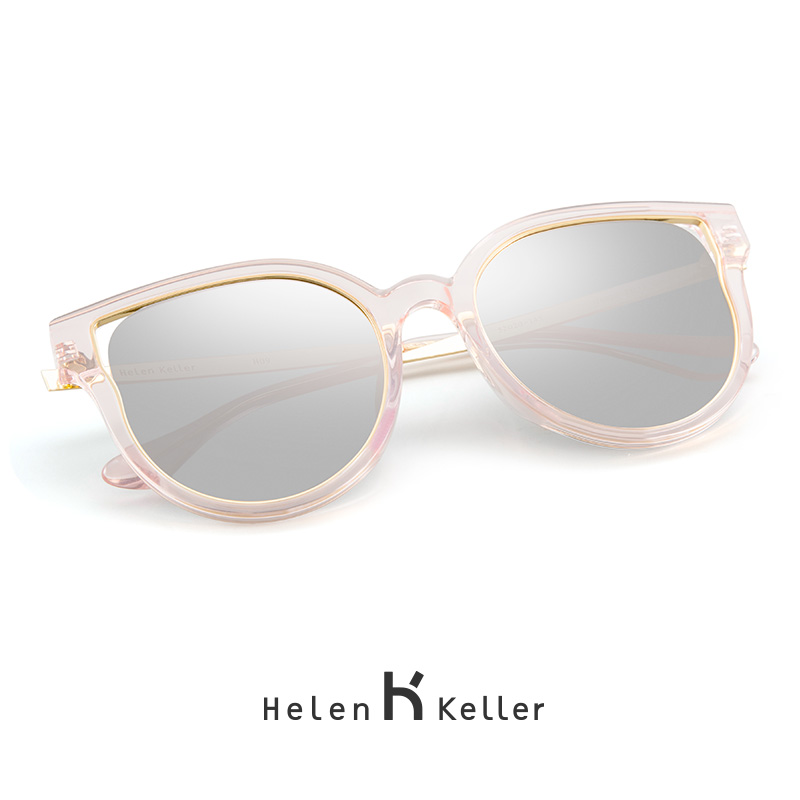 海伦凯勒新款 太阳镜女 时尚圆脸大框 高清偏光墨镜 H8620