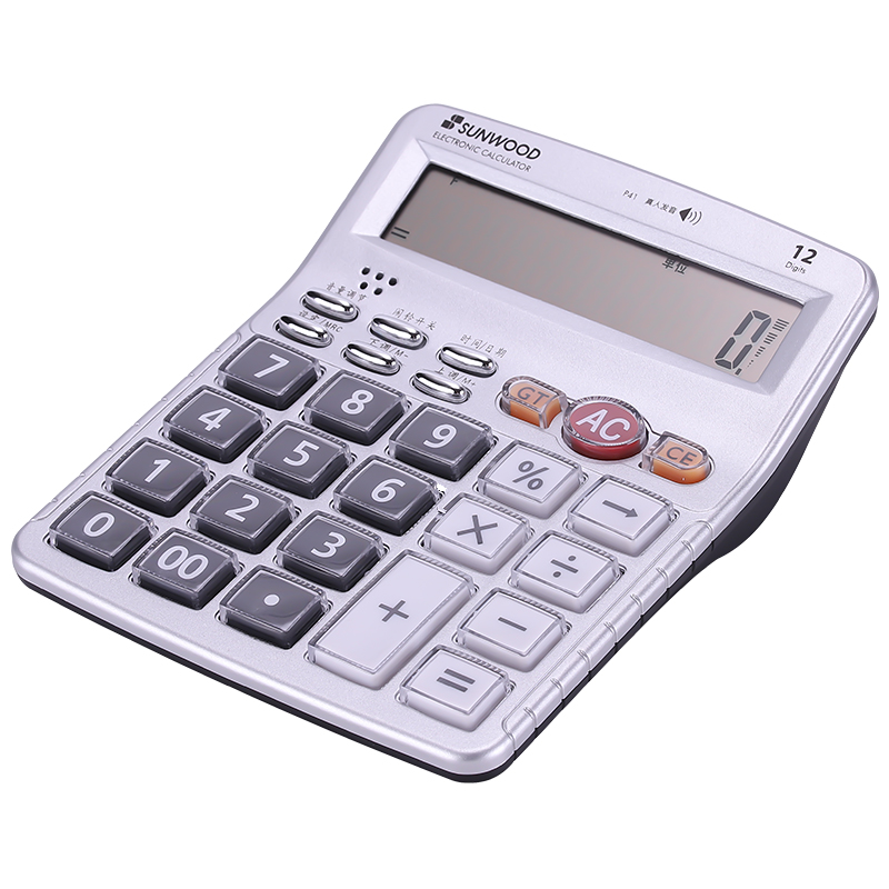 三木(SUNWOOD)效率王系列 大屏真人语音12位通用桌面财务办公计算器 白色 P41