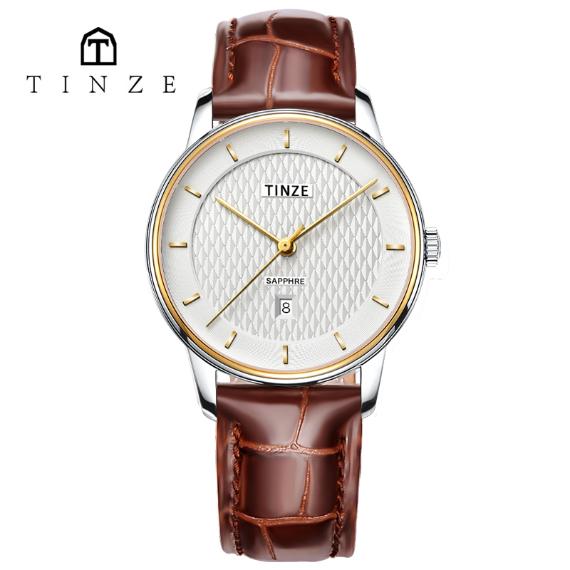 天际(TINZE)男士手表 简约超薄油压表盘单日历石英男表