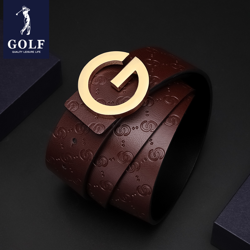 GOLF/高尔夫男士牛皮休闲皮带礼盒个性G型合金扣板扣男士腰带 P925974