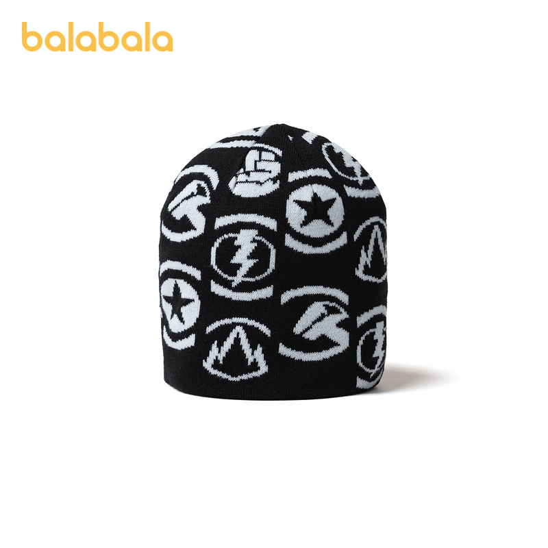 巴拉巴拉儿童帽子男童中童保暖防风帽提花设计时尚针织毛线帽